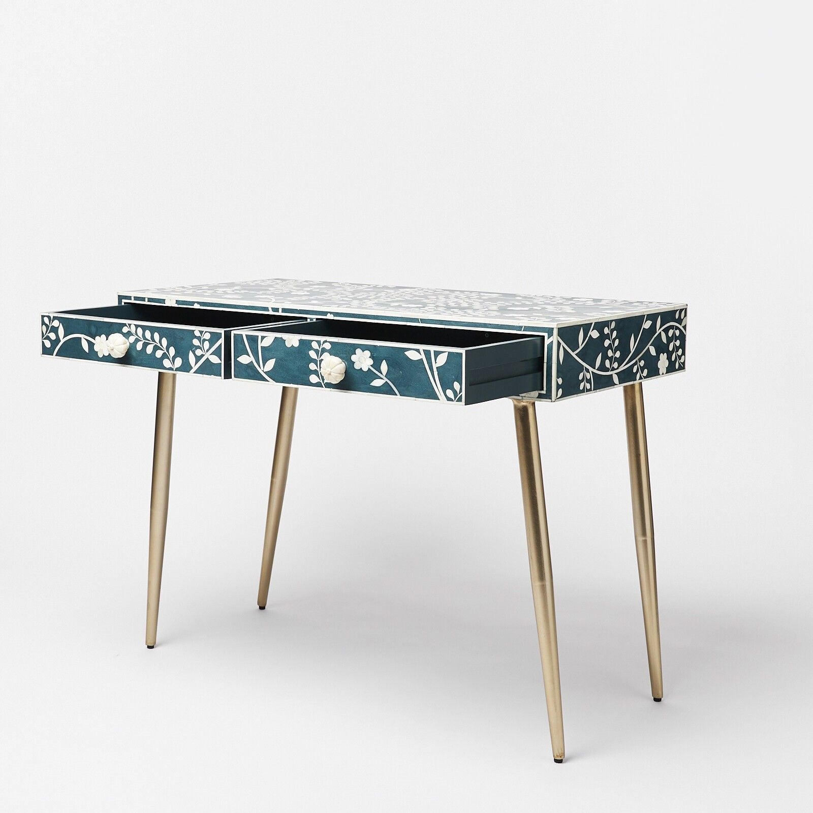 Bonitas Blue Inlay Dressing Table & Desk