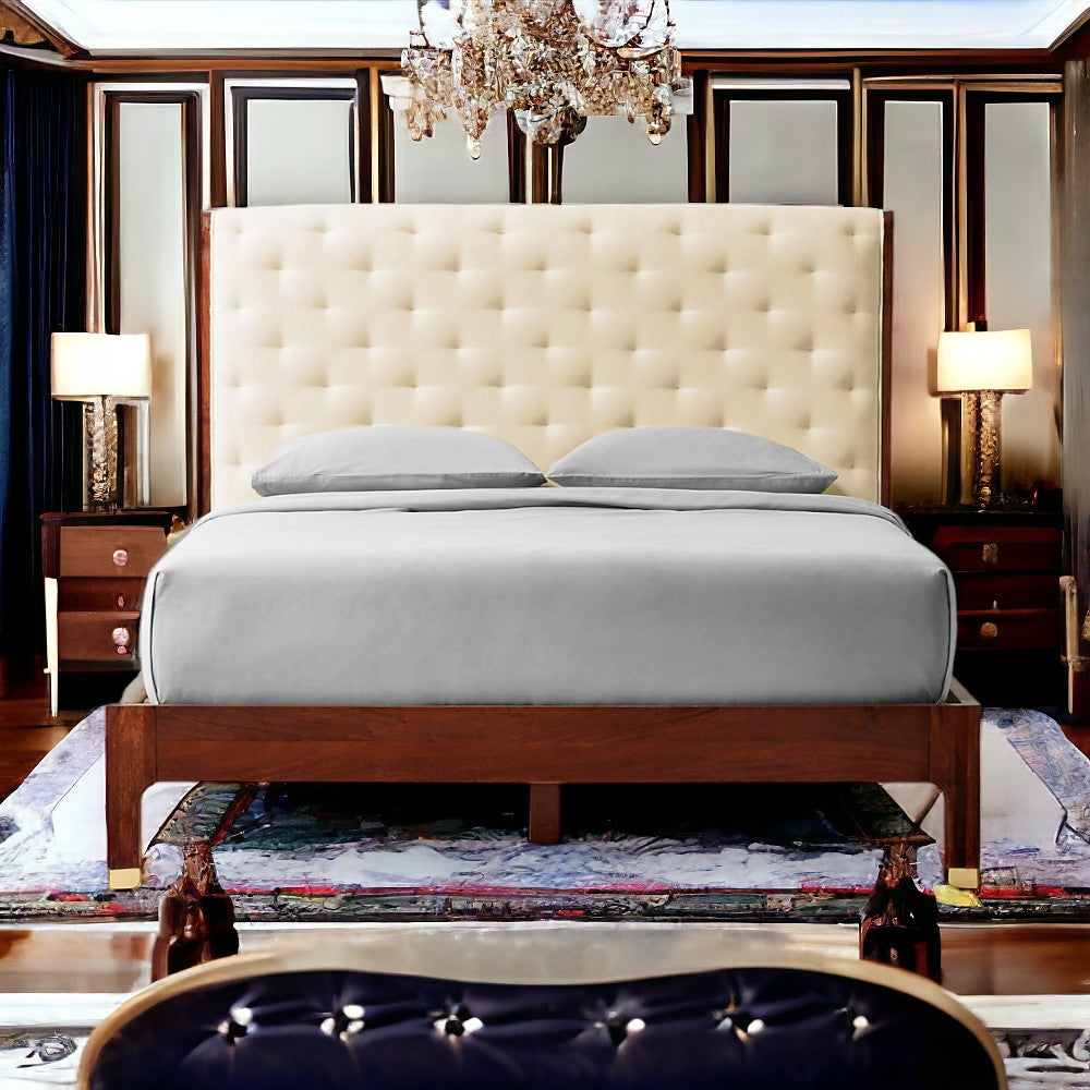 Incantato Dream Tufted White Velvet and Wood Bed