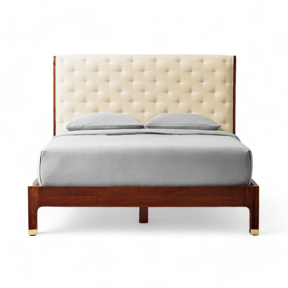 Incantato Dream Tufted White Velvet and Wood Bed