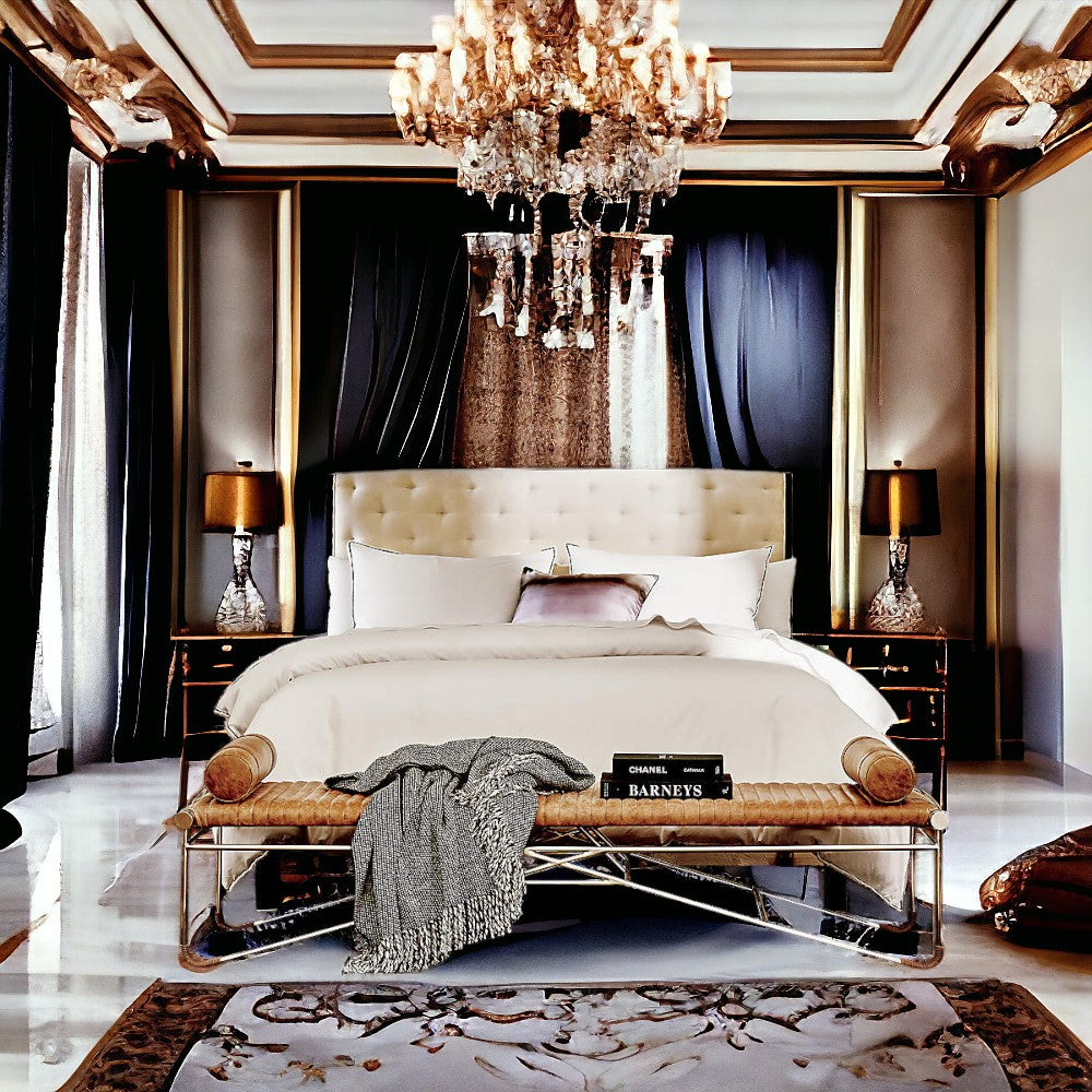 Incantato Dream Tufted White Velvet and Wood Bed