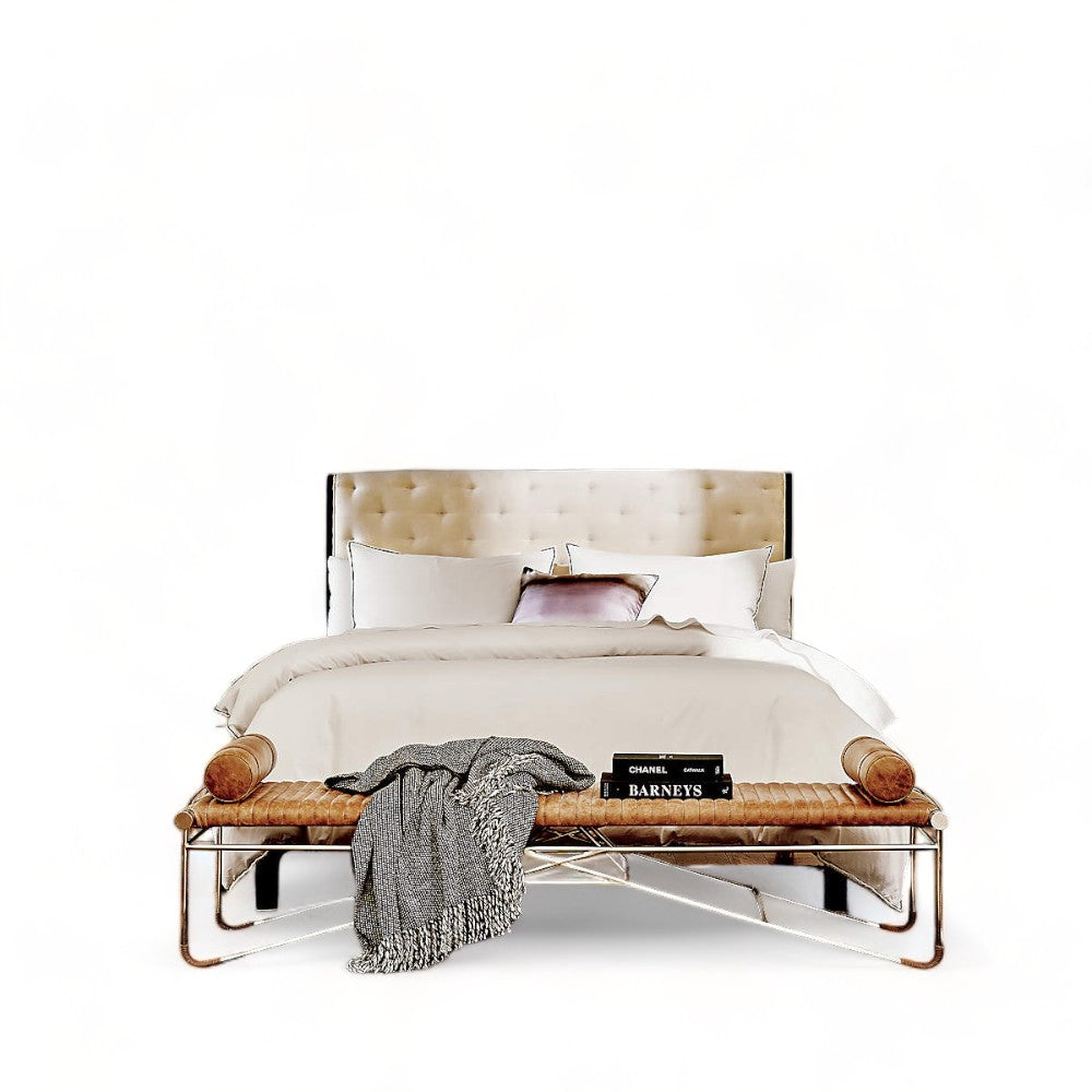 Incantato Dream Tufted White Velvet and Wood Bed