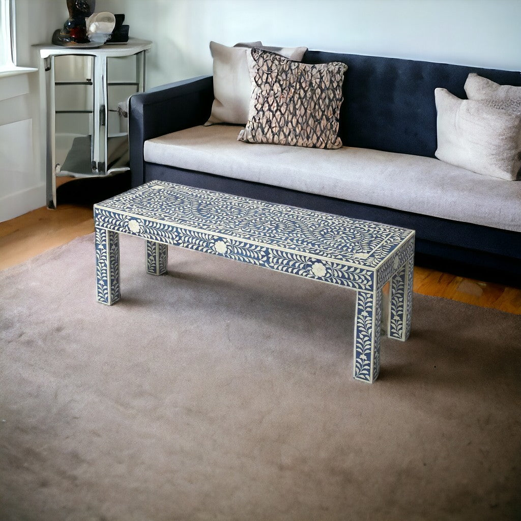 Celeste Blue Bone Inlay Bench