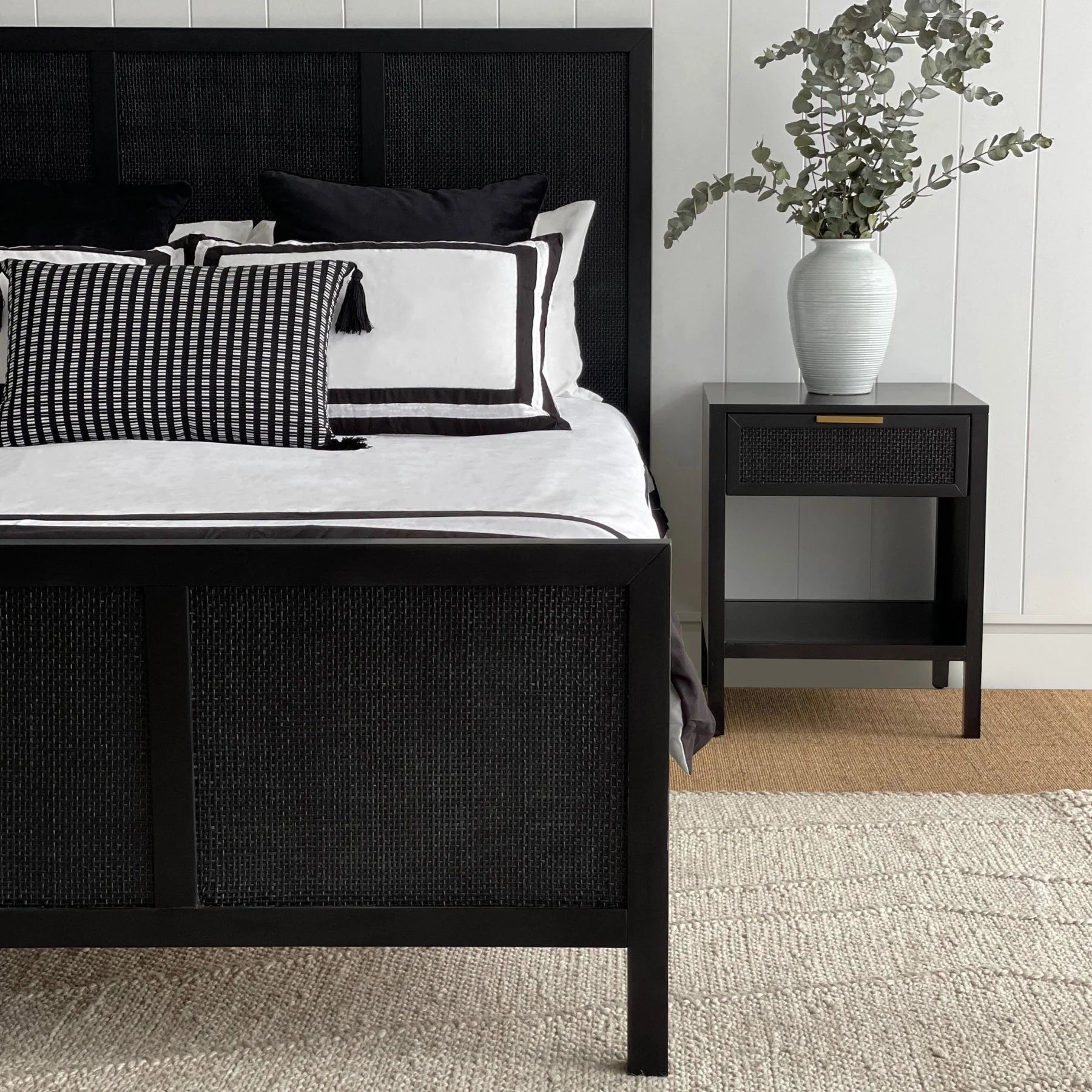 Fletcher Black Cane Bed Side Table
