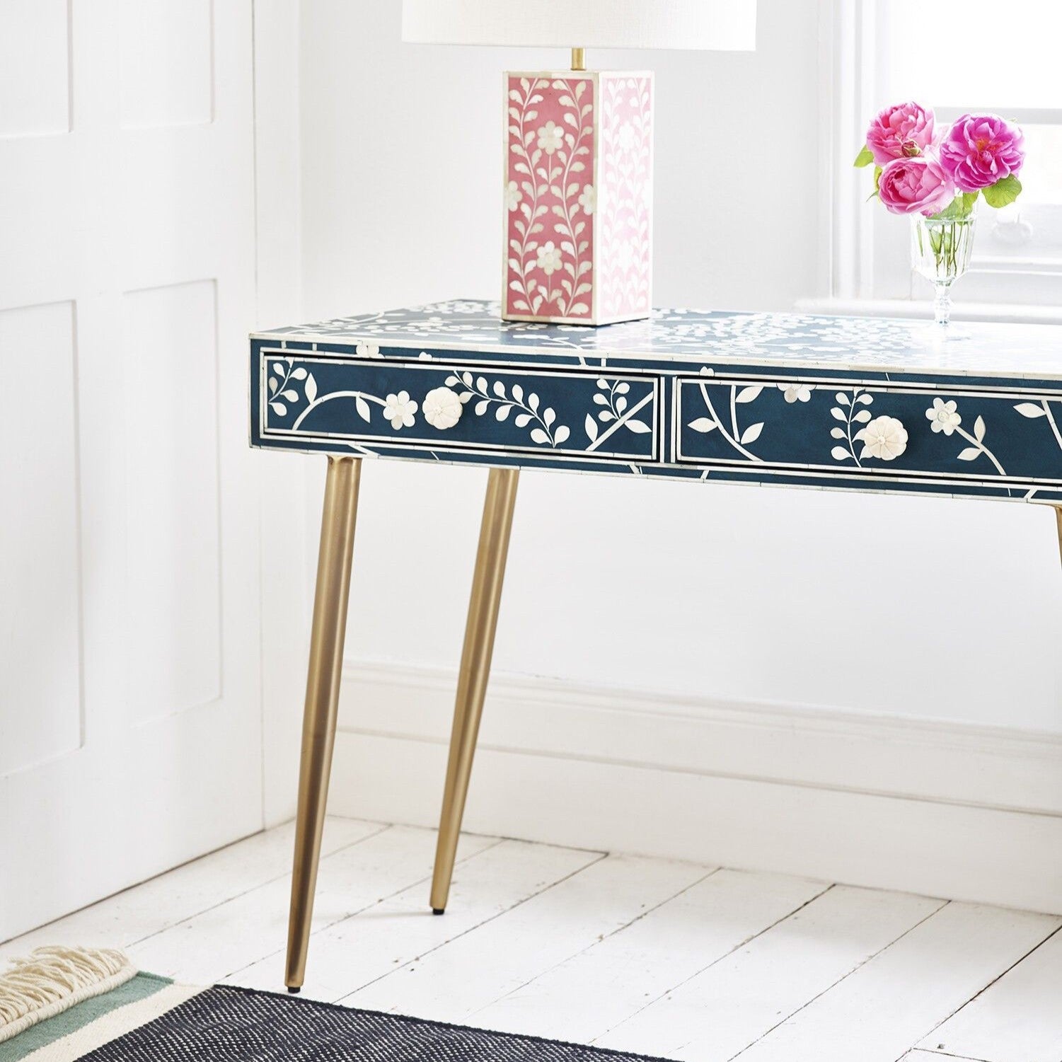 Bonitas Blue Inlay Dressing Table & Desk