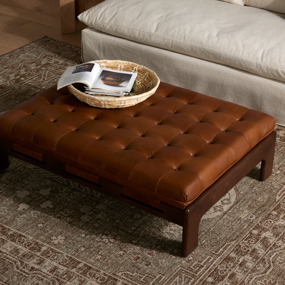 Euclid Leather Ottoman and Coffee Table